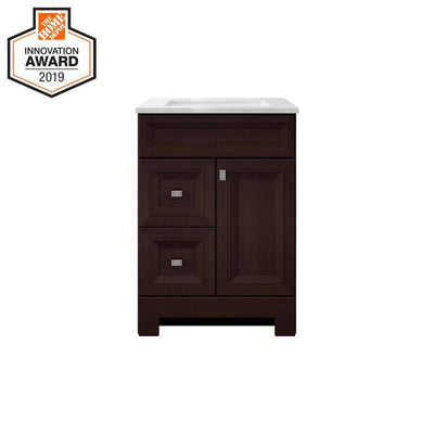 Sedgewood 24-1/2 in. W Bath Vanity in Dark Cognac with Solid Surface Technology Vanity Top in Arctic with White Sink - Super Arbor