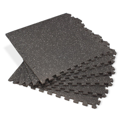 Velotas Rubber-Topped Interlocking Foam Fitness Floor Mat, Light Gray Fleck, 16 Sq Ft (4 Tiles)
