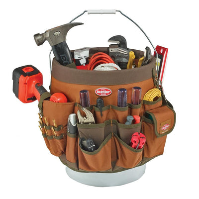 11 in. 56-Pocket Tool Bucket Organizer in Brown and Green - Super Arbor