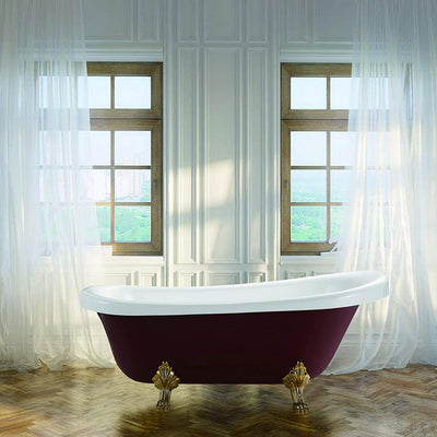 Laval 67 in. Acrylic Claw Foot Freestanding Bathtub in Red and White - Super Arbor