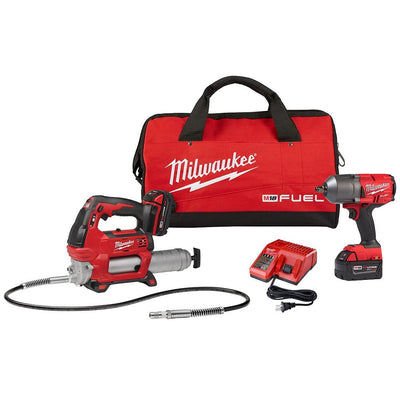 M18 FUEL 18-Volt Lithium-Ion Brushless Cordless 1/2 in. Impact Wrench with Friction Ring Kit with Free M18 Grease Gun - Super Arbor