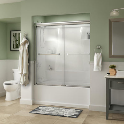 Everly 60 in. x 58-1/8 in. Traditional Semi-Frameless Sliding Bathtub Door in Chrome and 1/4 in. (6mm) Niebla Glass - Super Arbor