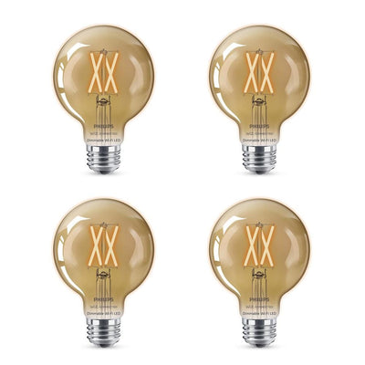 Philips Amber G25 LED 40-Watt Equivalent Dimmable Smart Wi-Fi Wiz Connected Wireless Light Bulb (4-Pack) - Super Arbor