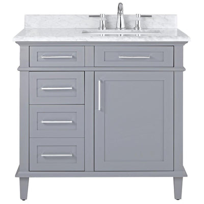 Sonoma 36 in. W x 22 in. D Bath Vanity in Pebble Grey with Carrara Marble Top with White Sinks - Super Arbor