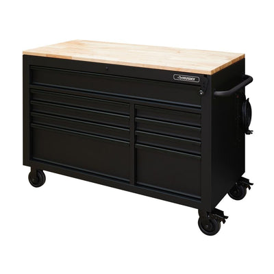 52 in. W 9-Drawer, Deep Tool Chest Mobile Workbench in Gloss Black