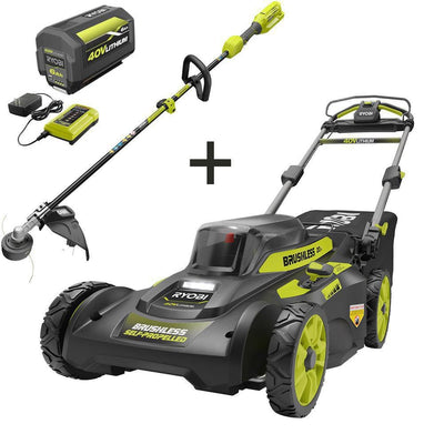 RYOBI 20 in. 40-Volt Brushless Lithium-Ion Cordless Walk Behind Self-Propelled Mower & Trimmer w/6.0 Ah Battery & Charger - Super Arbor