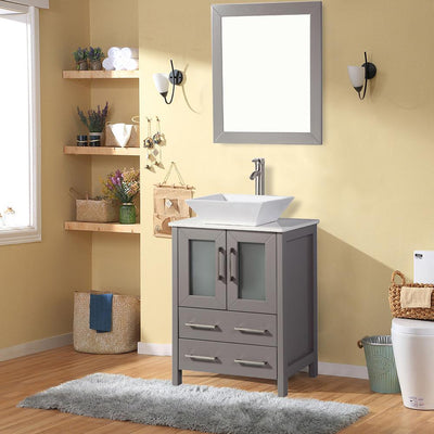 Ravenna 24 in. W x 18.5 in. D x 36 in. H Bathroom Vanity in Grey with Single Basin Top in White Ceramic and Mirror - Super Arbor