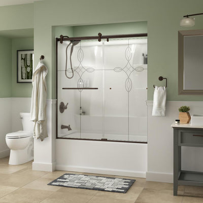 Simplicity 60 x 58-3/4 in. Frameless Contemporary Sliding Bathtub Door in Bronze with Tranquility Glass - Super Arbor