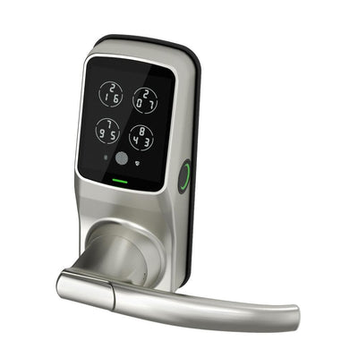 Secure PRO Satin Nickel Smart Lock Latch with 3D Fingerprint and Wi-Fi (Works with Alexa and Google Home) - Super Arbor