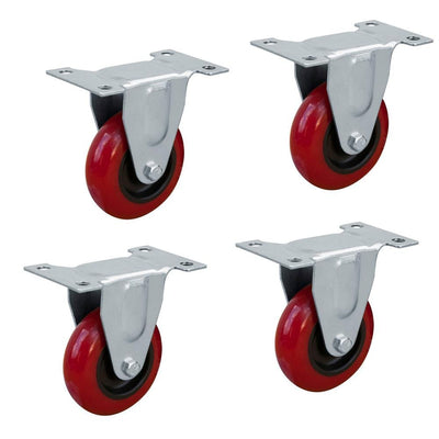 3 in. Dia Fixed Polyurethane Plate Caster in Red (4-Pack) - Super Arbor