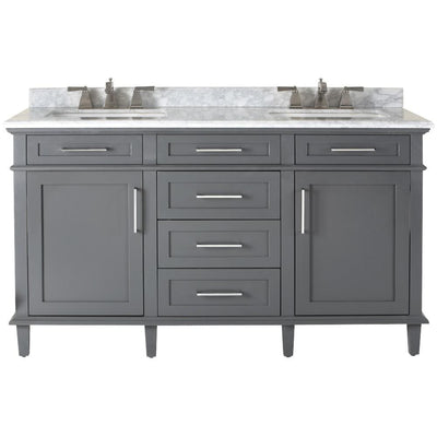 Sonoma 60 in. W x 22 in. D Double Bath Vanity in Dark Charcoal with Carrara Marble Top with White Sinks - Super Arbor