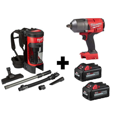 M18 FUEL 18-Volt 1/2 in. Lithium-Ion Cordless Impact Wrench w/ Friction Ring & Backpack Vacuum w/ Two 6.0Ah Batteries - Super Arbor