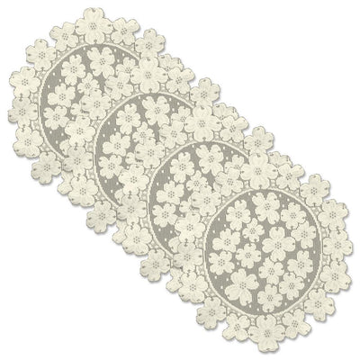 Dogwood 14 in. Round Ecru Lace Polyester Doily (Set of 4) - Super Arbor
