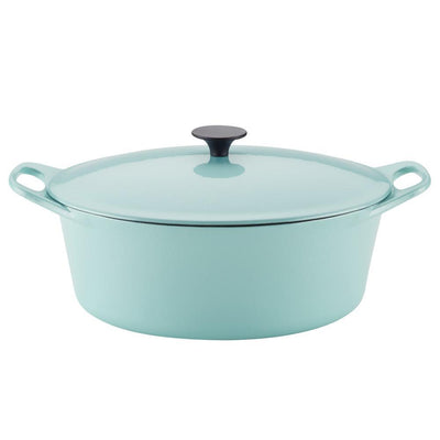 Create Delicious 6.5 qt. Round Cast Iron Dutch Oven in Light Blue Shimmer with Lid - Super Arbor