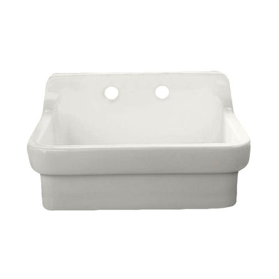 Wall Mount Vitreous China 30 in. 2-Hole Single Bowl Kitchen Sink Kit in White - Super Arbor