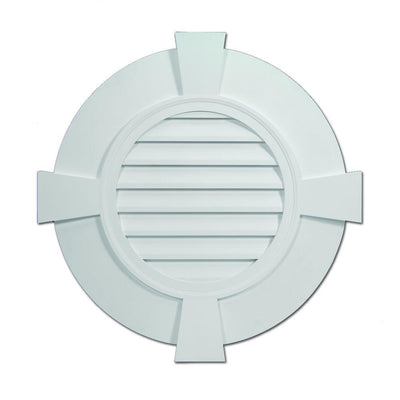 32.843 in. x 32.843 in. Round White Polyurethane Weather Resistant Gable Louver Vent - Super Arbor