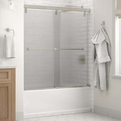 Everly 60 in. x 59-1/4 in. Mod Semi-Frameless Sliding Bathtub Door in Nickel and 1/4 in. (6mm) Rain Glass - Super Arbor