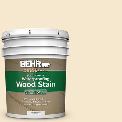 BEHR DECKplus 5 gal. White Base Solid Color Waterproofing Exterior Wood Stain - Super Arbor