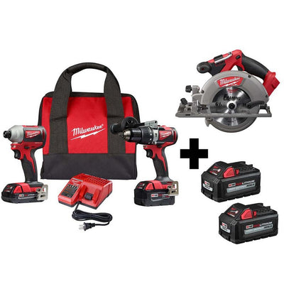M18 18-Volt Lithium-Ion Brushless Cordless Hammer Drill/Impact/6-1/2 in. Circular Saw Combo Kit (3-Tool) w/ 4-Batteries - Super Arbor