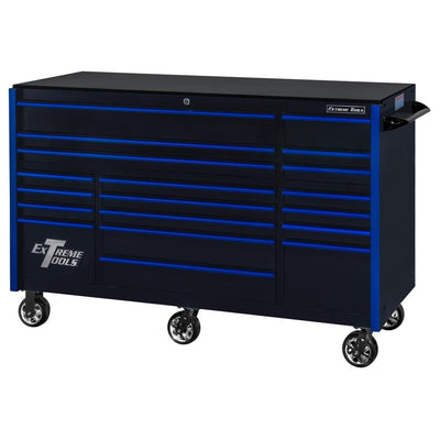 72 in. 19-Drawer Roller Cabinet Tool Chest in Black with Blue Drawer Pulls - Super Arbor