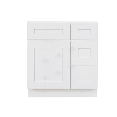 Lancaster Shaker Assembled 30 in. W x 21 in. D x 32.5 in. H Bath Vanity Sink Base Cabinet with 2 Right Drawers in White - Super Arbor