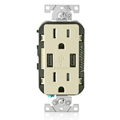 3.6A USB Dual Type A In-Wall Charger with 15 Amp Tamper-Resistant Outlets, Ivory - Super Arbor