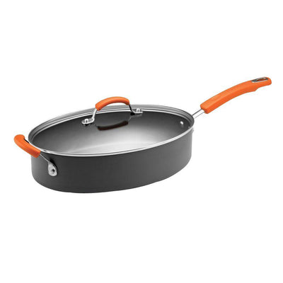 Classic Brights 5 qt. Hard-Anodized Aluminum Nonstick Saute Pan in Orange and Gray with Glass Lid - Super Arbor