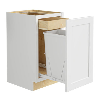 Newport Assembled 15x34.5x24 in. Plywood Shaker Single Wastebasket Base Kitchen Cabinet in Painted Pacific White - Super Arbor