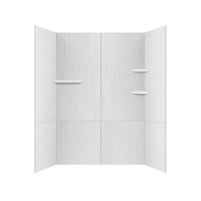 Prairie 60 in. W x 90 in. H 8-Piece Glue Up Cultured Marble Alcove Shower Wall Surround in Matte White with Shelves - Super Arbor