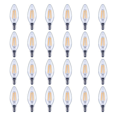 60-Watt Equivalent B11 Candelabra Glass Vintage Decorative Edison Filament Dimmable LED Light Bulb Soft White (24-Pack) - Super Arbor