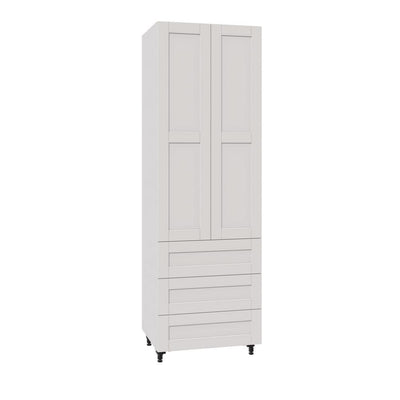 Shaker Assembled 30 in.x94.5 in.x24 in. Pantry Cabinet w/2-Inner Drawer & Three 10 in. Pull Out Drawers in Vanilla White - Super Arbor