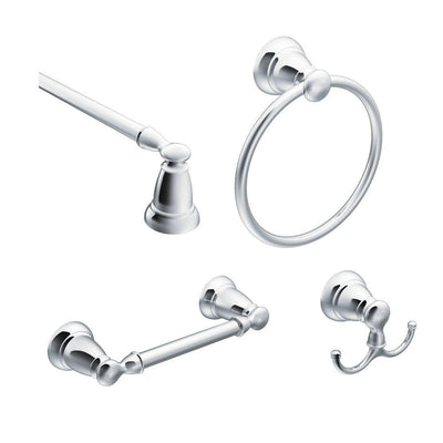 Banbury 4-Piece Bath Hardware Set with 24 in. Towel Bar, Paper Holder, Towel Ring, and Robe Hook in Chrome - Super Arbor