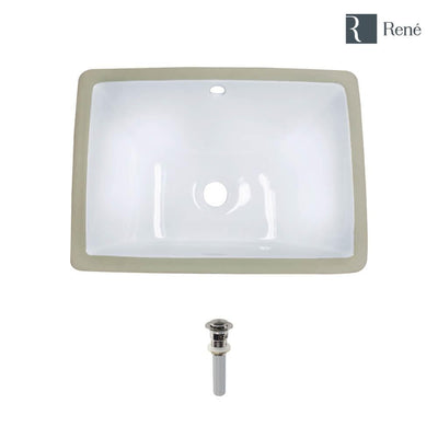 Rene 18.25 in. Undermount Bathroom Sink in White with Pop-Up Drain in Brushed Nickel - Super Arbor