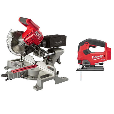 M18 FUEL 18-Volt Lithium-Ion Brushless 7-1/4 in. Cordless Dual Bevel Sliding Compound Miter Saw with Jig Saw - Super Arbor