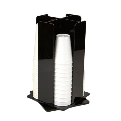 4-Compartment Black Acrylic Rotating Cup Dispenser and Lid Dispenser - Super Arbor