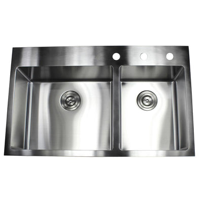 Drop-in Top Mount 16-Gauge Stainless Steel 36 in. x 22 in. x 10 in. 60/40 Offset Double Bowl Kitchen Sink - Super Arbor
