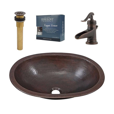 SINKOLOGY Wallace All-In-One 19 in. Undermount or Drop-In Bathroom Sink with Pfister Rustic Bronze Faucet and Drain - Super Arbor