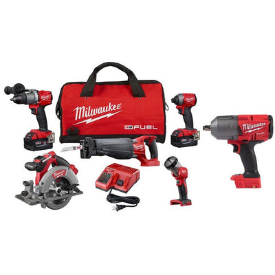 M18 FUEL 18-Volt Lithium-Ion Brushless Cordless Combo Kit (5-Tool) with  M18 FUEL 1/2 in. Impact Wrench - Super Arbor
