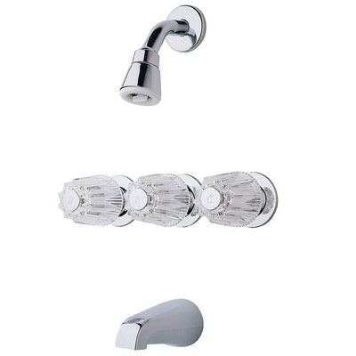 Pfister 3-Handle 1-Spray Tub and Shower Faucet with Metal Knob Handles in Polished Chrome (Valve Included) - Super Arbor