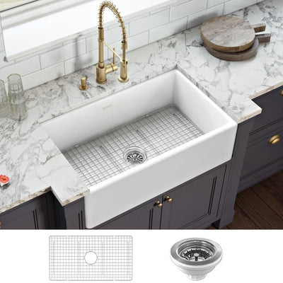 30 in. x 20 in. Fireclay Reversible Farmhouse Apron-Front Single Bowl Kitchen Sink in White - Super Arbor