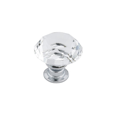 1-3/16 in. (30 mm) Clear, Chrome Contemporary Metal, Crystal and Glass Cabinet Knob - Super Arbor