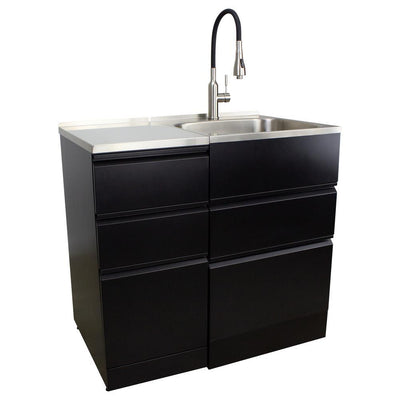 All-in-One 44.8 in. x 22 in. x 35 in. Metal Drop-In Laundry/Utility Sink and Cabinet in Black - Super Arbor
