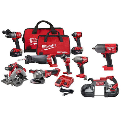 M18 FUEL 18-Volt Lithium-Ion Brushless Cordless Combo Kit (9-Tool) with (2) 5.0 Ah Batteries, (1) Charger, (2) Tool Bags - Super Arbor