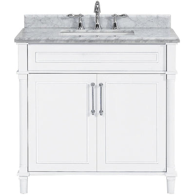 Aberdeen 36 in. W x 22 in. D Single Bath Vanity in White with Carrara Marble Top with White Sink - Super Arbor