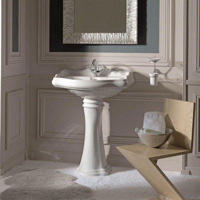 WS Bath Collections Heritage WSBC Pedestal Sink Combo in Ceramic White with 3 Faucet Holes - Super Arbor