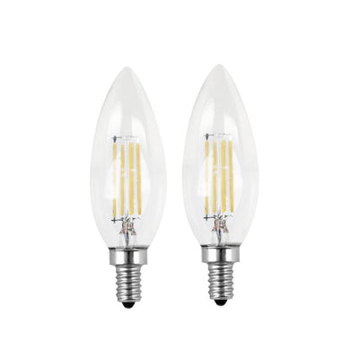 Feit Electric 60W Equivalent Daylight (5000K) B10 Candelabra Dimmable Filament LED Clear Glass Light Bulb (2-Pack) - Super Arbor