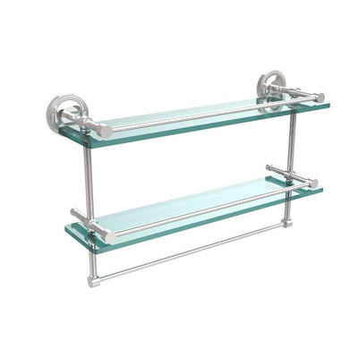 22 in. L  x 12 in. H  x 5 in. W 2-Tier Clear Glass Bathroom Shelf with Towel Bar in Polished Chrome - Super Arbor