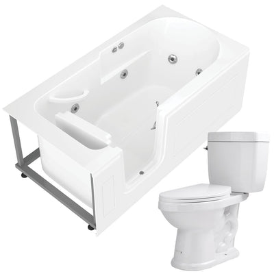 Nova Heated Step In 59.6 in. Walk-In Whirlpool Bathtub in White with 1.6 GPF Single Flush Toilet - Super Arbor