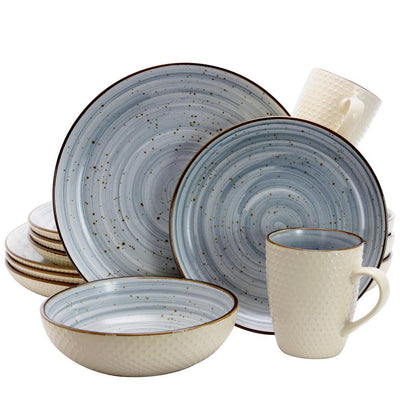 Mellow 16-Piece Country/Cottage Powder Blue Earthenware Dinnerware Set (Service for 4) - Super Arbor