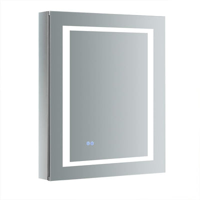 Spazio 24 in. W x 30 in. H Recessed or Surface Mount Medicine Cabinet with LED Lighting, Mirror Defogger and Right Hinge - Super Arbor